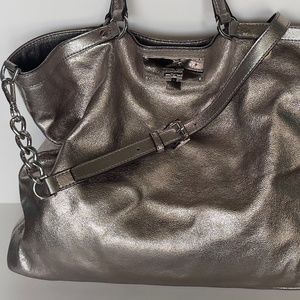 Michael Kors Leather Channing Silver Nickel Tote